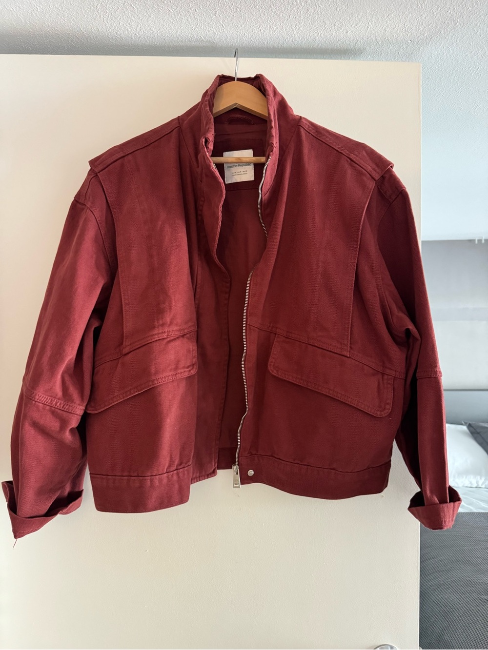 Bershka Brick Red Zip-Front Utility Jacket